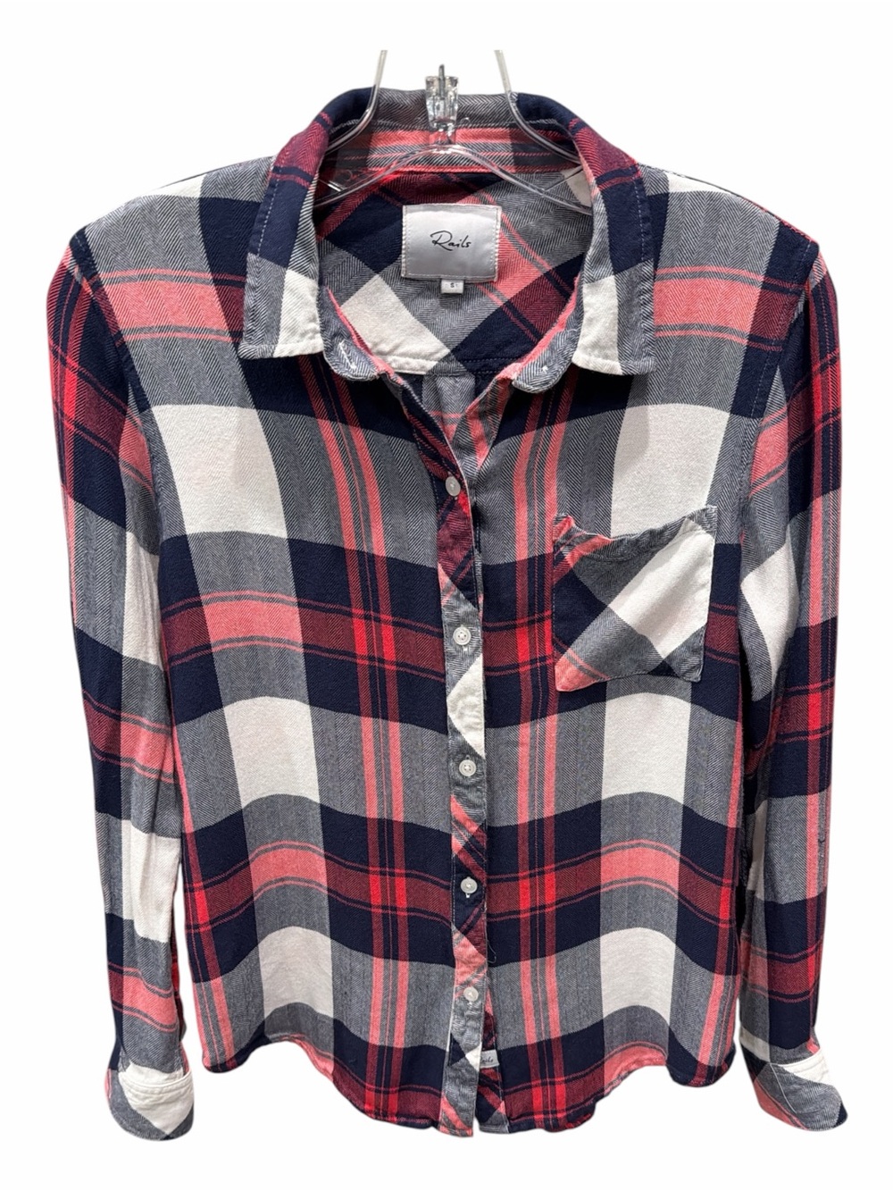 Rails Hunter Plaid Shirt Small White Indigo Blush Rayon - Picture 2 of 8